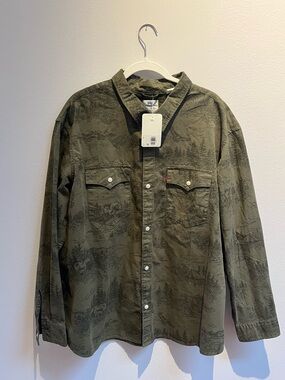 Levi’s Relaxed Western Button-down Western Shirt Green Toile NWT XXL